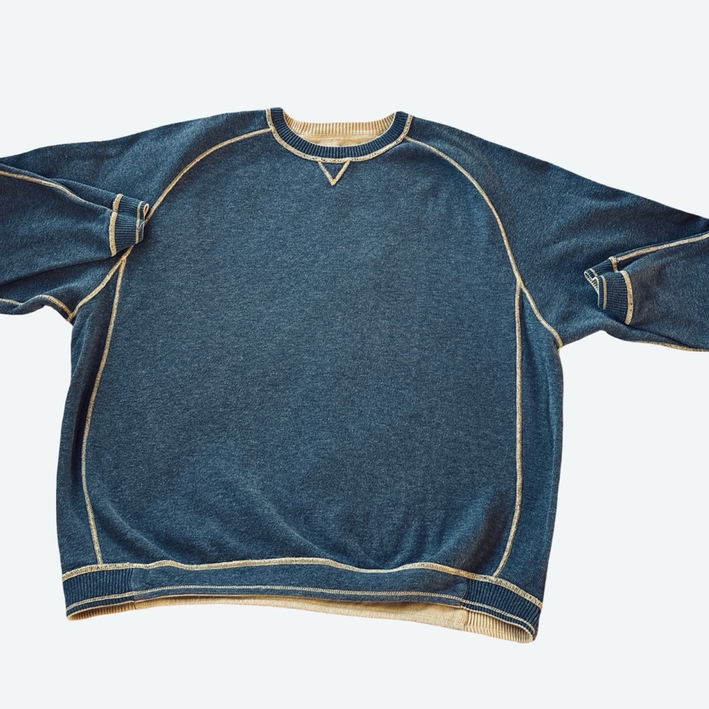 Tommy Bahama Blue and Tan Reversible Crewneck Sweatshirt XL
